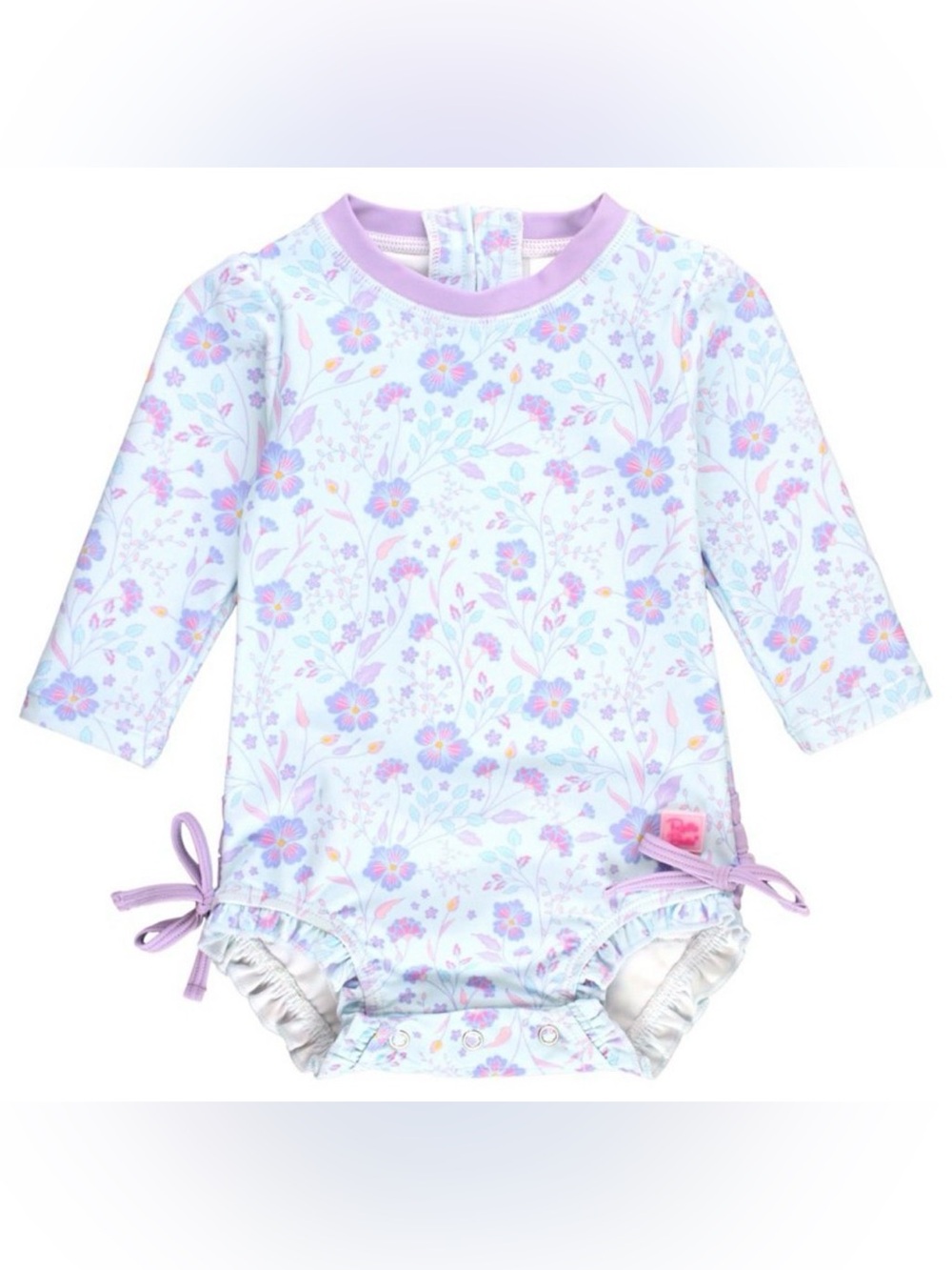 Ruffle Butts Purple and White Pastel Floral Baby Bodysuit long sleeve 12-18m